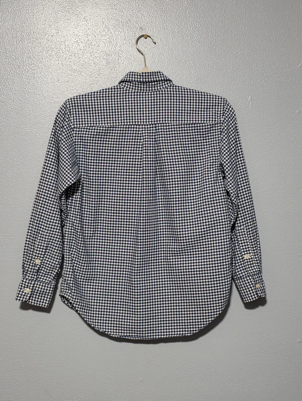 RALPH LAUREN Boys Button Down Shirt Size Medium Blue White Gingham Cotton Preppy